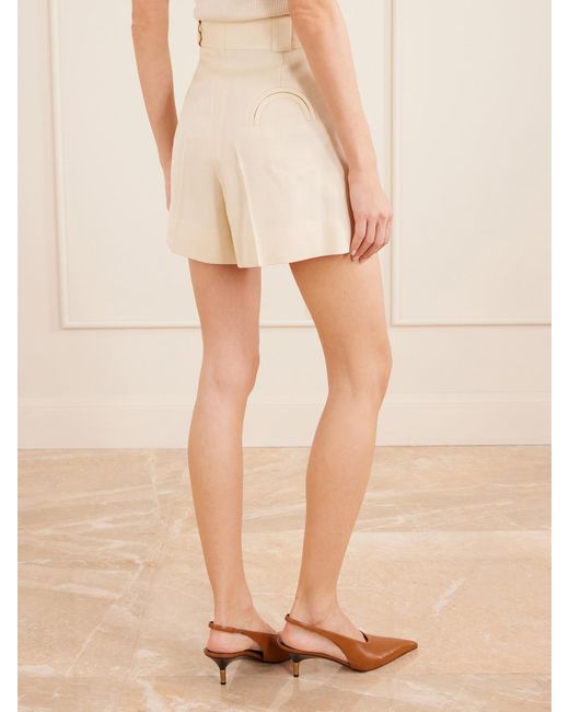 Blazé Milano Natural Danae Mid-Rise Pleated Canvas Shorts
