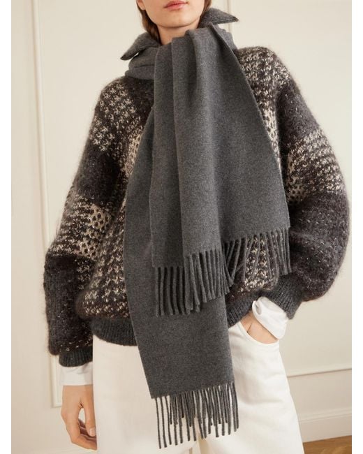 Brunello Cucinelli Gray Fringed Cashmere Scarf