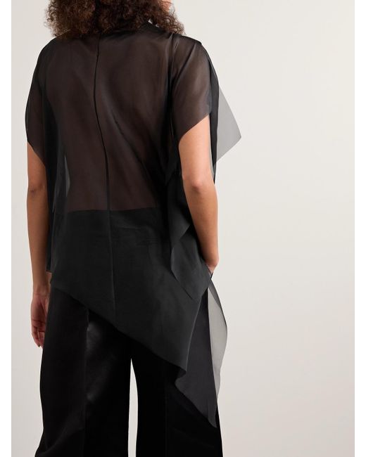 Jason Wu Black Asymmetric Embellished Organza Top