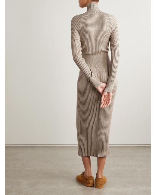Proenza Schouler Natural Maeve Ribbed Merino Wool And Silk-Blend Midi Dress