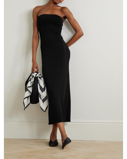 TOVE Black Cate Strapless Twist-Front Stretch-Jersey Midi Dress