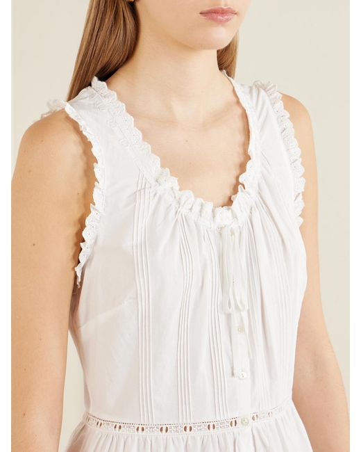 Doen White Hortense Pintucked Embroidered Organic Cotton Midi Dress