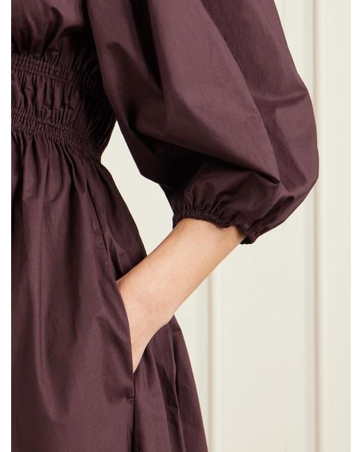 Matteau Purple Shirred Organic Cotton-Poplin Maxi Dress