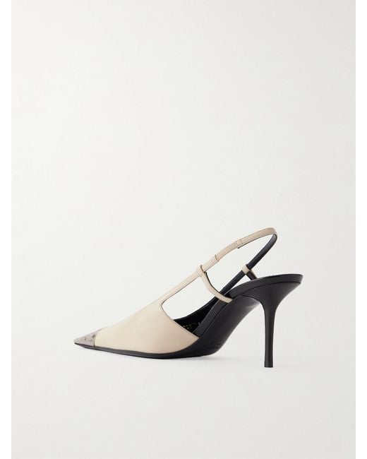 Saint Laurent White Jeanne Cassandre-Embossed Leather Slingback Pumps