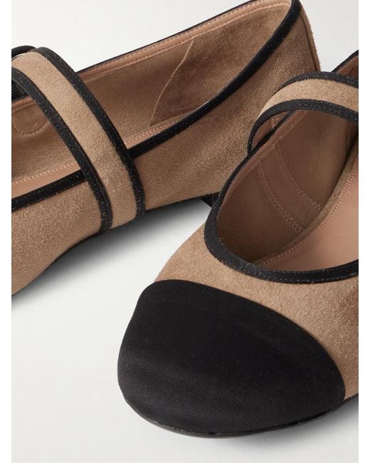 Aquazzura White Amour Grosgrain-Trimmed Suede Mary Jane Ballet Flats