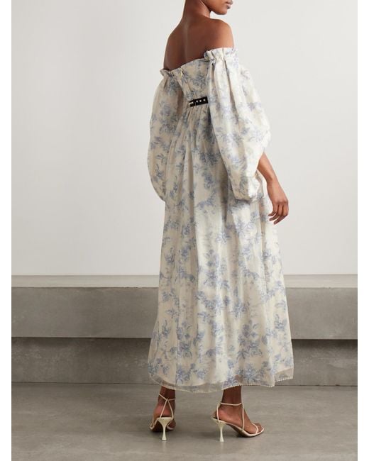 Agua Bendita Natural Alhelí Bougainvillea Off-The-Shoulder Embellished Tulle Midi Dress