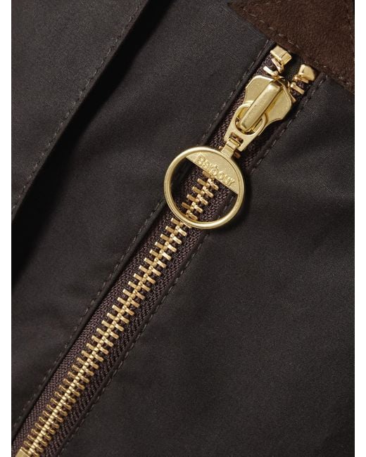 Barbour Black Evette Corduroy-Trimmed Waxed-Cotton Trench Coat