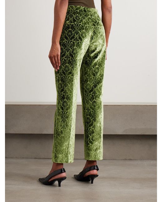 Burberry Green Velvet-Jacquard Straight-Leg Pants