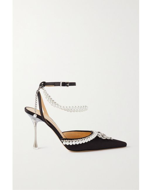 Mach & Mach Sophie Embellished Satin Pumps in Black | Lyst