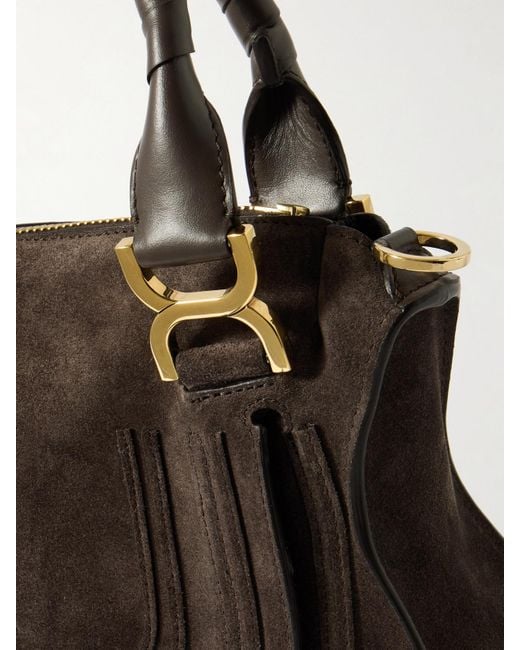 Chloé Brown Marcie Kleine Schultertasche Aus Veloursleder Mit Lederbesätzen