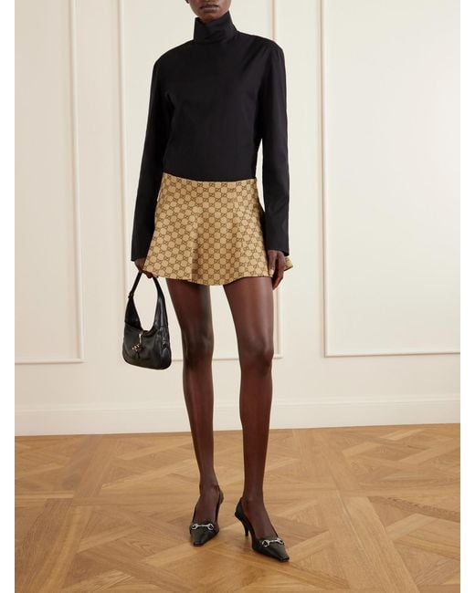 Gucci Natural Logo-Jacquard Cotton-Blend Mini Skirt