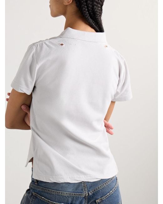Balenciaga White Distressed Embroidered Cotton-Piqué Polo Shirt