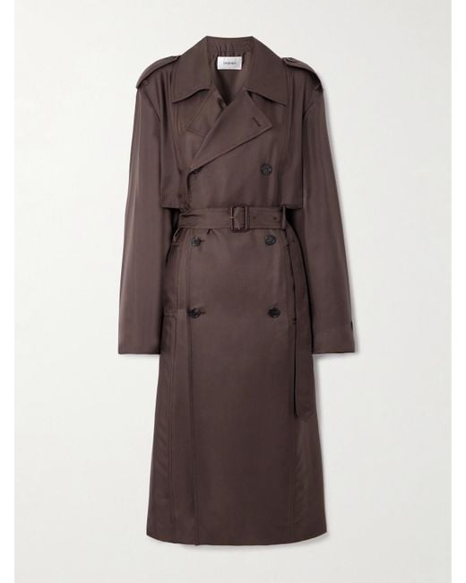 Saint Laurent Brown Double-Breasted Belted Silk-Twill Trench Coat
