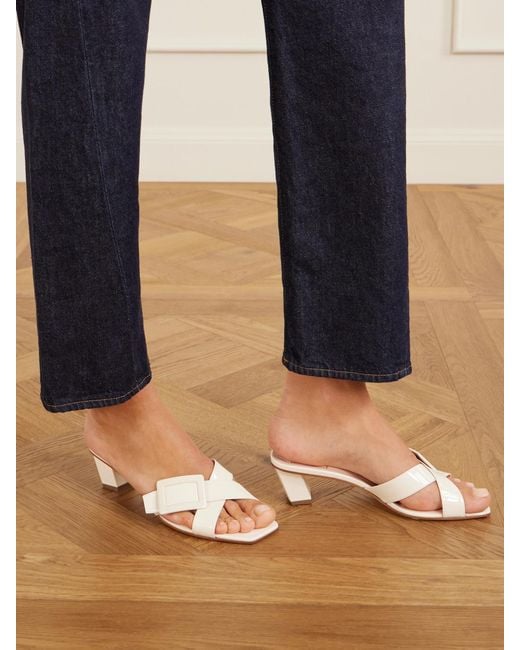 Roger Vivier Natural 45 Buckled Patent-Leather Mules