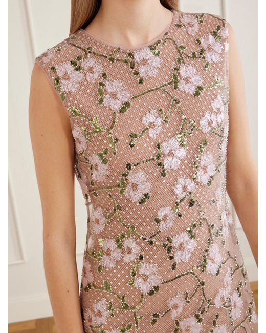 Self-Portrait Natural Sequin-Embellished Mesh Maxi Dress