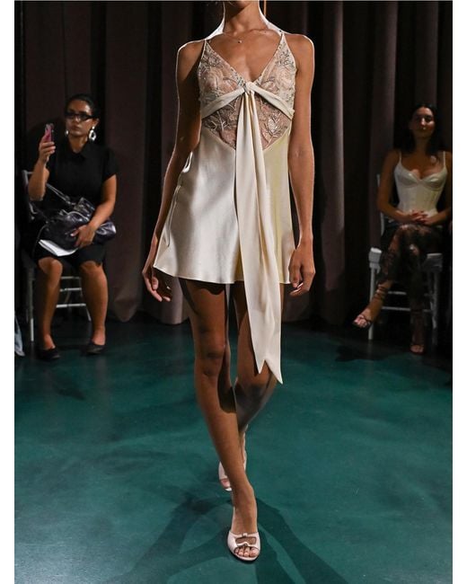 Wiederhoeft White Blumen Tie-Detailed Embroidered Silk Chiffon And Satin Mini Dress