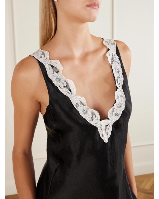Maria McManus Black Lace-Trimmed Satin Maxi Dress