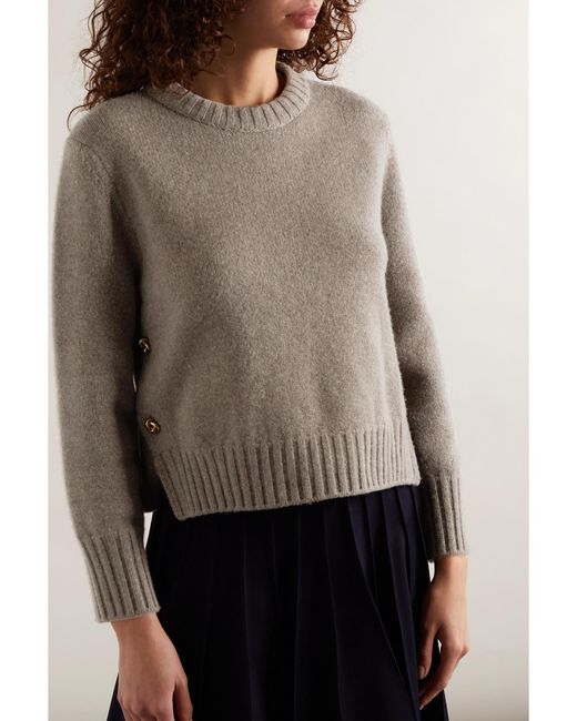 Bottega Veneta Natural Cropped Embellished Wool Sweater
