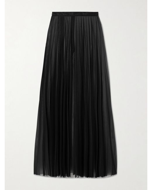 Frankie Shop Black Vallen Pleated Mesh Maxi Skirt