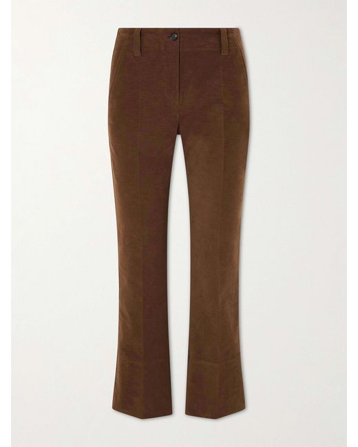 Brunello Cucinelli Brown Cropped Cotton-Blend Flared Pants