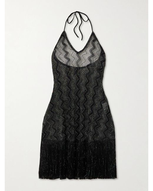 Missoni Women's Black Mare Fringed Metallic Crochet-Knit Halterneck Dress Missoni Women's Black Mare Fringed Metallic Crochet-Knit Halterneck Dress