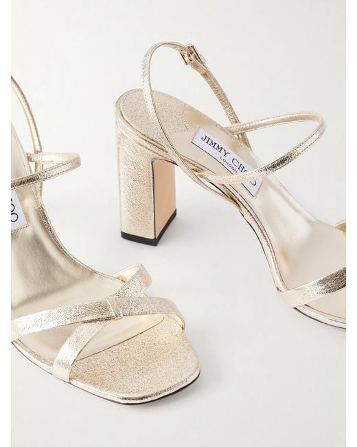 Jimmy Choo Natural Elsy 85 Metallic Leather Sandals