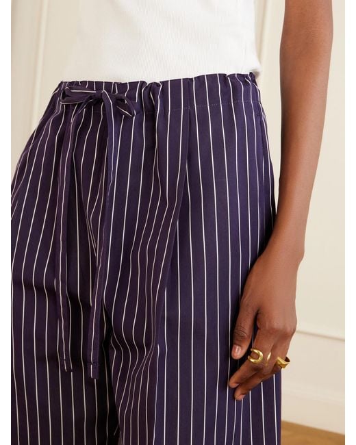 Another Tomorrow Blue Striped Cotton-Poplin Straight-Leg Drawstring Pants