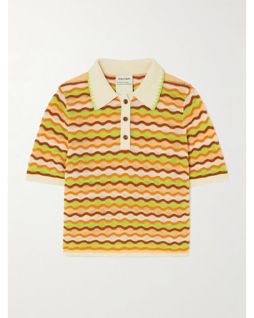 Escvdo Metallic Mullu Striped Cotton Polo Shirt