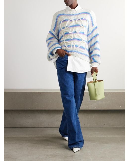 Loewe Blue Anagram Pullover Aus Einer Gestreiften Mohairmischung Mit Stickereien