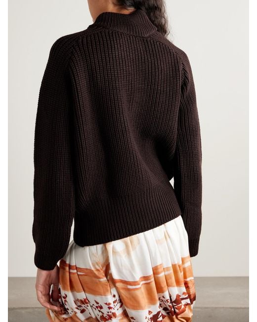 S.S.Daley Black Embroidered Ribbed Merino Wool Turtleneck Sweater