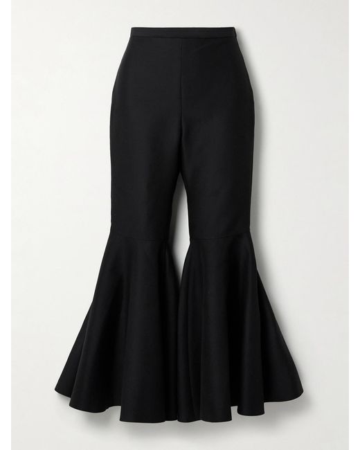 Salon 1884 Black Catullo Cropped Cotton And Silk-Blend Flared Pants