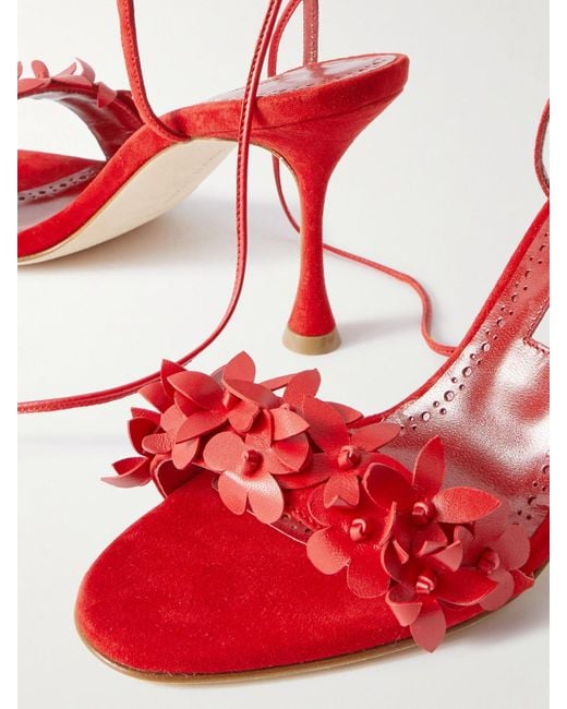 Sandales En Daim À Finitions En Cuir Anista 90 Manolo Blahnik en coloris Red