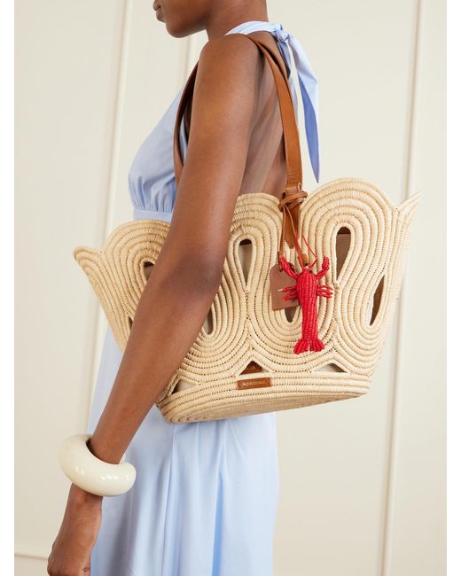 Aquazzura Natural Artiste Medium Leather-Trimmed Raffia Tote