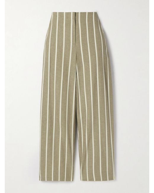 Faithfull The Brand Green Maeve Striped Cotton And Linen-Blend Wide-Leg Pants