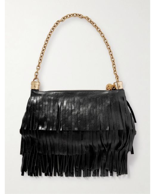 Chloé Black Foulard Schultertasche Aus Strukturiertem Leder Mit Fransen