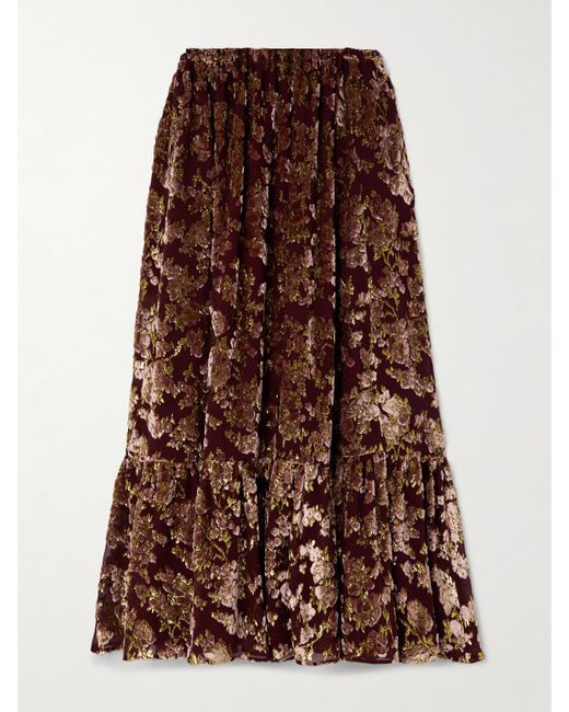 Saint Laurent Brown Maxirock Aus Devoré-Samt