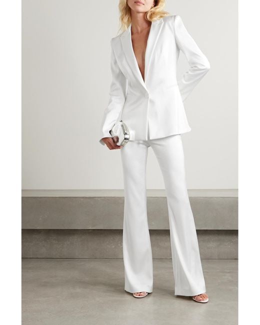 Galvan White Satin Flared Pants