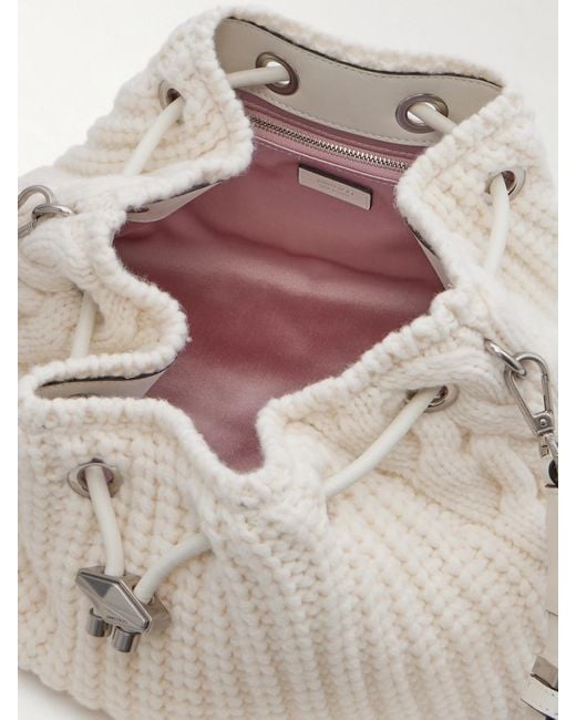 Jimmy Choo Natural Cinch Medium Leather-Trimmed Cable-Knit Wool Shoulder Bag