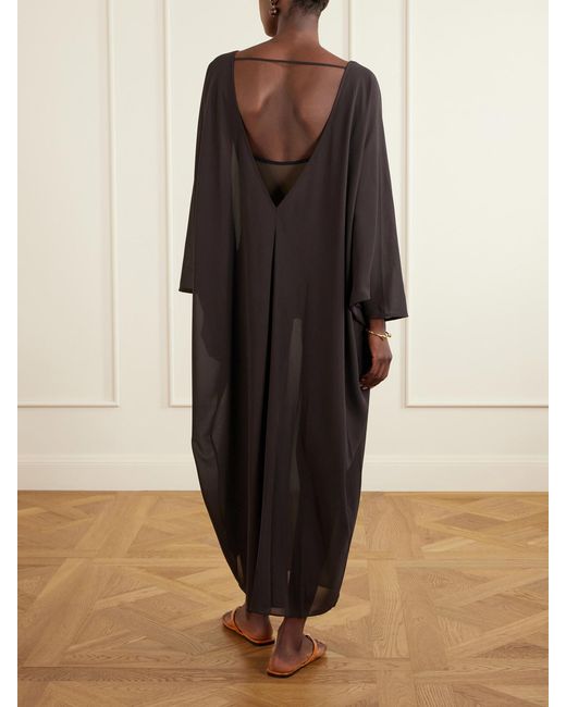 Staud Black Nour Open-Back Chiffon Coverup