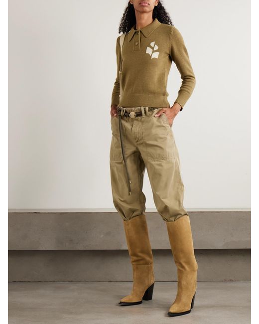 Isabel Marant Green Nola Intarsia Cotton And Wool-Blend Polo Sweater