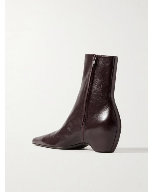 Khaite Brown Sybil Glossed-Leather Ankle Boots