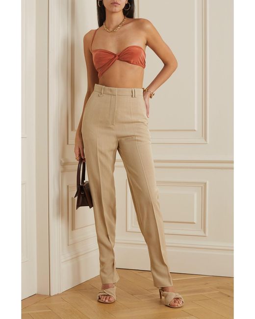Jacquemus Red Espelho Cropped Asymmetric Stretch-Jersey Bandeau Top