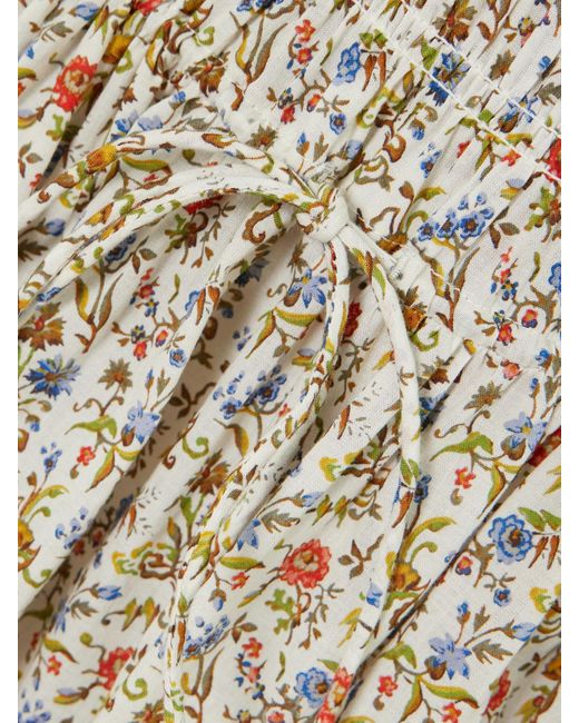 Doen Natural Emmaretta Shirred Floral-Print Cotton-Voile Midi Dress