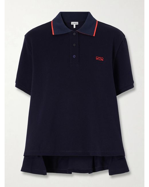 Loewe Blue Anagram-Embroidered Cotton-Piqué Polo Shirt