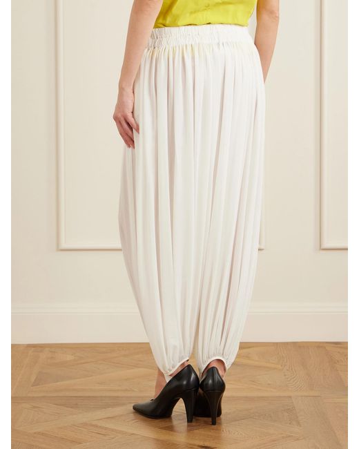 Alaïa White Shirred Silk-Blend Georgette Balloon Pants