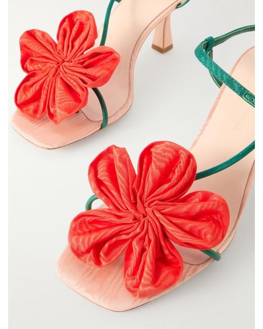 Loeffler Randall Red Frank Appliquéd Leather-Trimmed Grosgrain Slingback Sandals