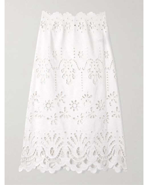 Dolce & Gabbana White Maxirock Aus Popeline Aus Einer Baumwollmischung Mit Lochstickerei