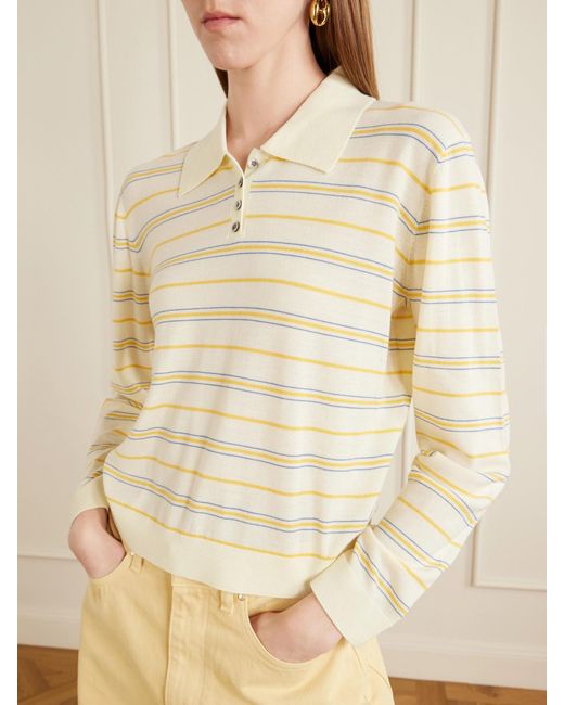 Leset Natural James Striped Merino Wool Polo Shirt