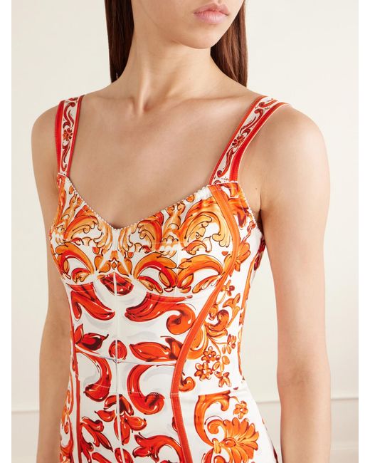 Dolce & Gabbana White Printed Silk-Blend Charmeuse Mini Dress