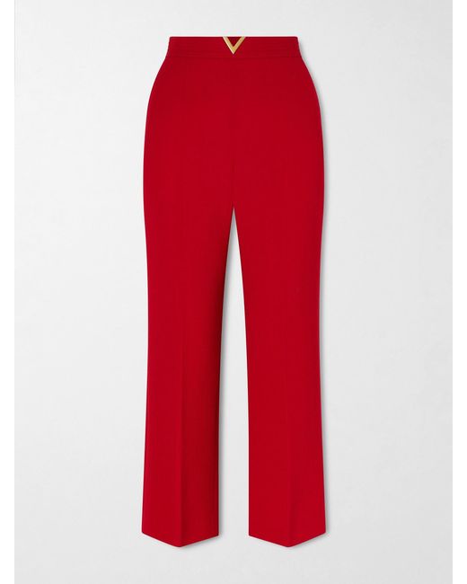 Valentino Garavani Red Embellished Wool Straight-Leg Pants